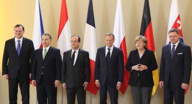 Prime Minister Petr Nečas met his counterparts from Poland, Hungary, and Slovakia at a meeting of the Visegrad Group in Warsaw on 6 March 2013. 