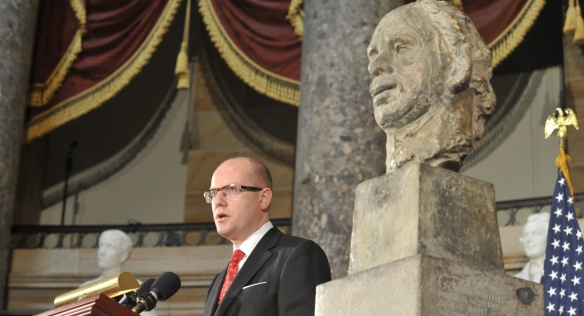 Zdravice Bohuslava Sobotky při odhalením busty Václava Havla v Kapitolu, 19. listopadu 2014.