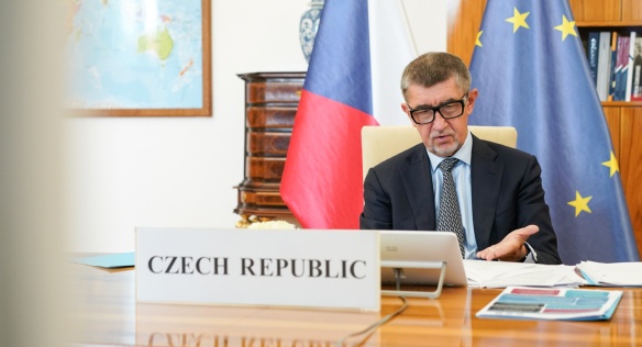 Premiér Andrej Babiš při vystoupení v rámci videokonference Evropské rady, 19. června 2020.
