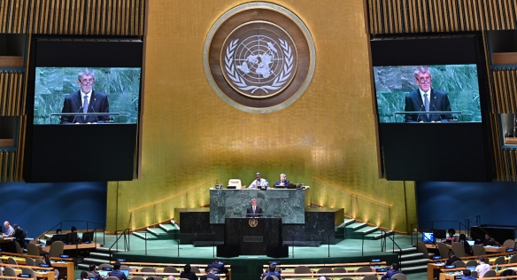Předseda vlády Andrej Babiš na 74. zasedání Valného shromáždění OSN v New Yorku, 25. září 2019.