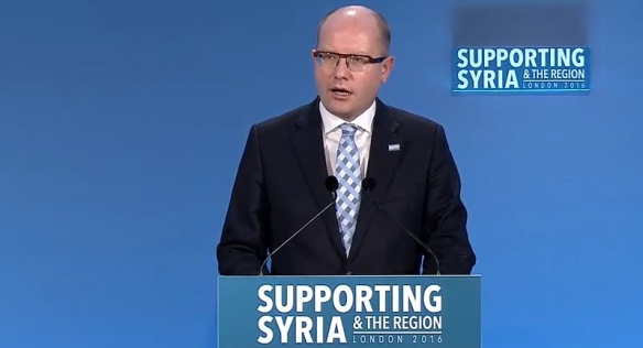 Prime Minister Bohuslav Sobotka attends the International Donors' Conference Supporting Syria and the Region, on February 4, 2016.