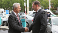 Ministerský předseda Svobodného státu Sasko Stanislav Tillich a premiér Petr Nečas , Drážďany 7. října 2011 