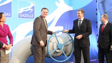 Premiér Petr Nečas se zúčastnil slavnostního zahájení provozu plynovodu Gazela, 14. ledna 2013