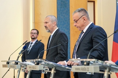 Ministr pro legislativu a předseda LRV Michal Šalomoun na TK po jednání vlády 26. 7. 2023