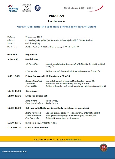 Konference o ochraně whistleblowerů - program