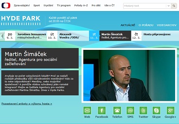 Martin Šimáček bude dnes hostem pořadu Hyde Park na ČT