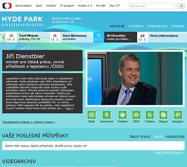 Ministr Dienstbier bude dnes hostem pořadu Hyde Park na ČT24
