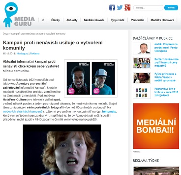 článek na serveru Mediaguru ke kampani HateFree