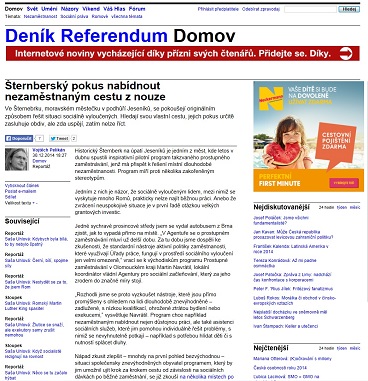 Deník Referendum: Šternberský pokus nabídnout nezaměstnaným cestu z nouze