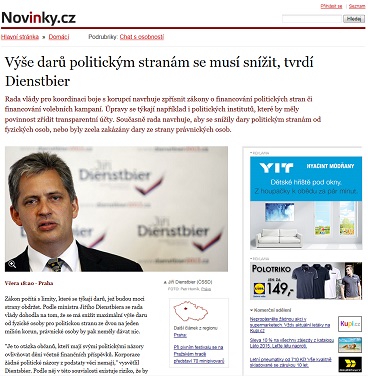 Novinky.cz - článek: Výše darů politickým stranám se musí snížit, tvrdí Dienstbier