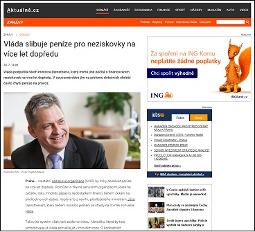 Aktuálně.cz: Vláda slibuje peníze pro neziskovky na více let dopředu