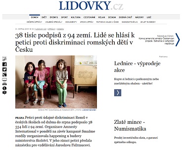 Lidovky.cz: 38 tisíc podpisů z 94 zemí. Lidé se hlásí k petici proti diskriminaci romských dětí v Česku