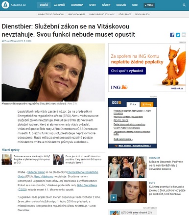 Aktuálně.cz: Dienstbier: Služební zákon se na Vitáskovou nevztahuje. Svou funkci nebude muset opustit