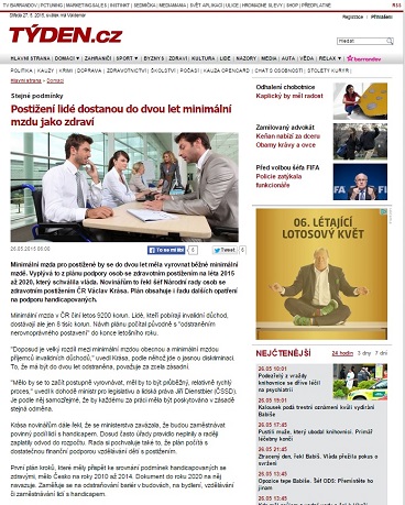 Týden.cz: Postižení lidé dostanou do dvou let minimální mzdu jako zdraví