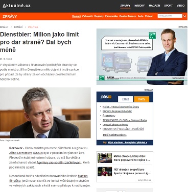 Aktuálně.cz: Dienstbier: Milion jako limit pro dar straně? Dal bych méně