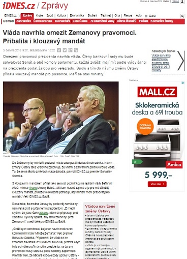 IDNES.cz: Vláda navrhla omezit Zemanovy pravomoci. Přibalila i klouzavý mandát
