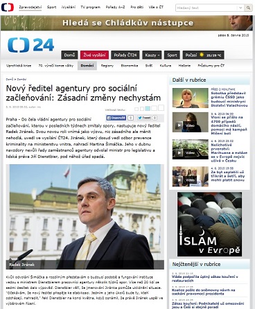ČT 24: Nový ředitel agentury pro sociální začleňování: Zásadní změny nechystám