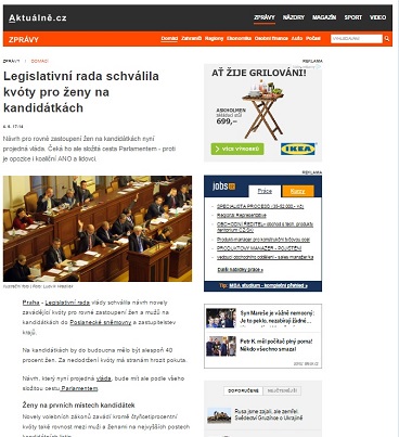 Aktuálně.cz: Legislativní rada schválila kvóty pro ženy na kandidátkách