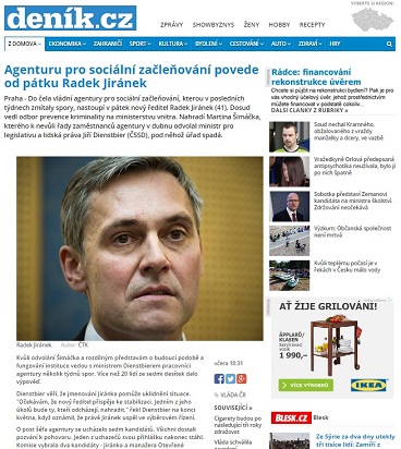 Deník.cz: Agenturu pro sociální začleňování povede od pátku Radek Jiránek
