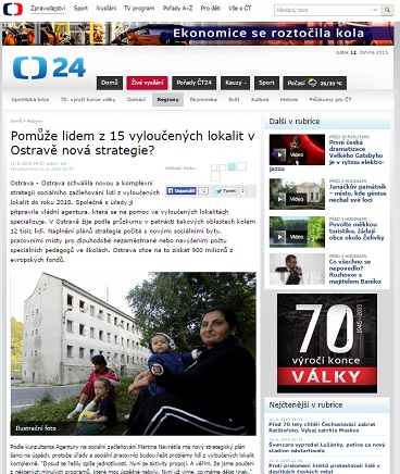 ČT 24: Pomůže lidem z 15 vyloučených lokalit v Ostravě nová strategie?