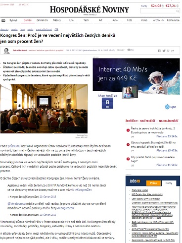 iHNED.cz: Kongres žen: Proč je ve vedení největších českých deníků jen osm procent žen?