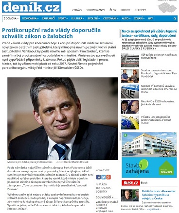 Deník.cz: Protikorupční rada vlády doporučila schválit zákon o žalobcích
