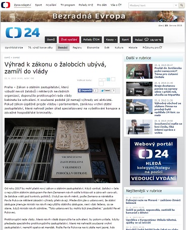 ČT 24: Výhrad k zákonu o žalobcích ubývá, zamíří do vlády