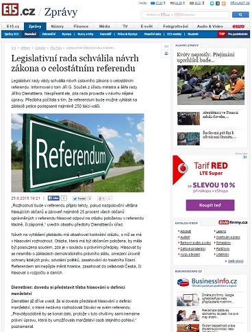 e15.cz: Legislativní rada schválila návrh zákona o celostátním referendu