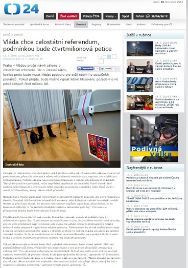 ČT 24: Vláda chce celostátní referendum, podmínkou bude čtvrtmilionová petice