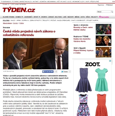 Týden.cz: Česká vláda projedná návrh zákona o celostátním referendu