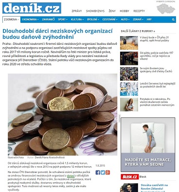 Deník.cz: Dlouhodobí dárci neziskových organizací budou daňově zvýhodněni