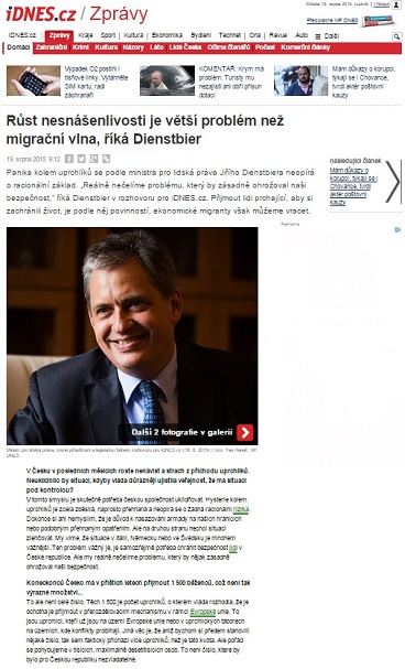 IDNES.cz: Růst nesnášenlivosti je větší problém než migrační vlna, říká Dienstbier