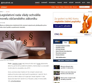Aktuálně.cz: Legislativní rada vlády schválila novelu občanského zákoníku