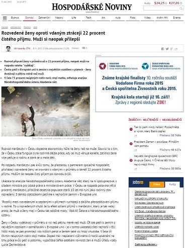 iHNED.cz: Rozvedené ženy oproti vdaným ztrácejí 22 procent čistého příjmu. Muži si naopak přilepší