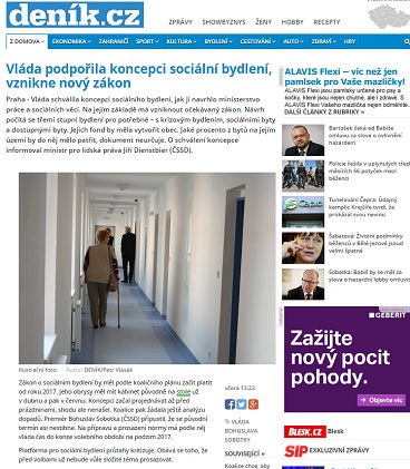 Deník.cz: Vláda podpořila koncepci sociální bydlení, vznikne nový zákon