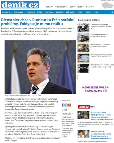 denik.cz: Dienstbier chce v Rumburku řešit sociální problémy. Foldyna: Je mimo realitu
