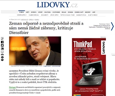 Lidovky.cz: Zeman odporně a nezodpovědně straší a sám nemá žádné zábrany, kritizuje Dienstbier