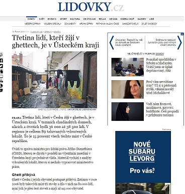 Lidovky.cz: Třetina lidí, kteří žijí v Česku v ghettech, je v Ústeckém kraji