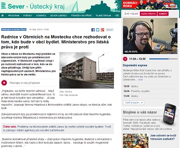ČRo sever: Radnice v Obrnicích na Mostecku chce rozhodovat o tom, kdo bude v obci bydlet. Ministerstvo pro lidská práva je proti