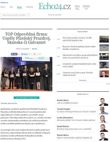 echo24: TOP Odpovědná firma: Uspěly Plzeňský Prazdroj, Skanska či Galvamet