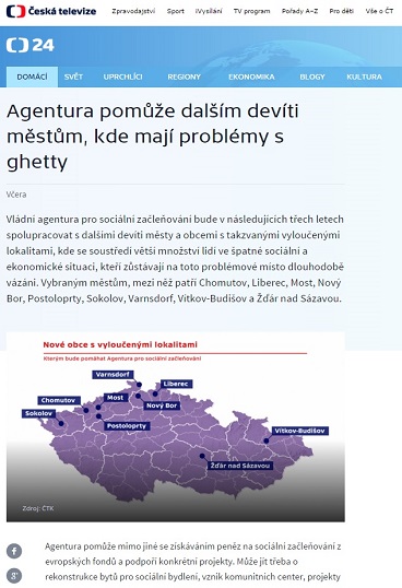 ČT 24: Agentura pomůže dalším devíti městům, kde mají problémy s ghetty