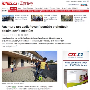 IDNES.cz: Agentura pro začleňování pomůže v ghettech dalším devíti městům