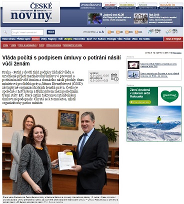 České noviny: Vláda počítá s podpisem úmluvy o potírání násilí vůči ženám
