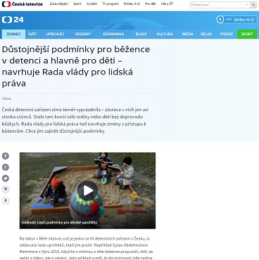 ČT24.cz: Důstojnější podmínky pro běžence v detenci a hlavně pro děti – navrhuje Rada vlády pro lidská práva