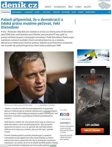 Deník.cz: Palach připomíná, že o demokracii a lidská práva musíme pečovat, řekl Dienstbier