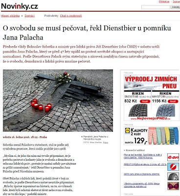Novinky.cz: O svobodu se musí pečovat, řekl Dienstbier u pomníku Jana Palacha