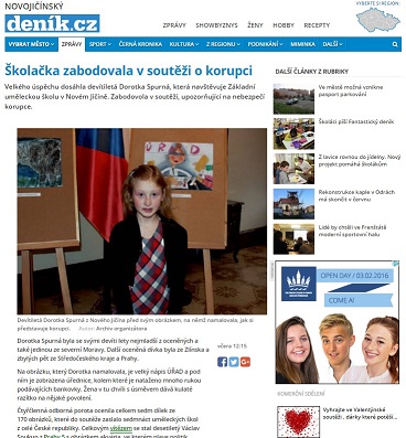 Deník.cz (Novojičínský): Školačka zabodovala v soutěži o korupci