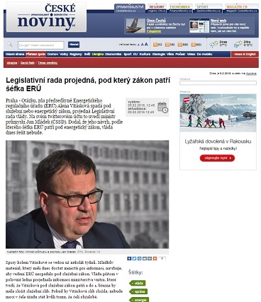 České noviny.cz: Legislativní rada projedná, pod který zákon patří šéfka ERÚ