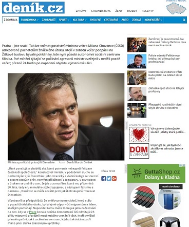 Deník.cz: Žhářský útok na Kliniku šokoval politiky, Dienstbier připomněl nástup fašismu