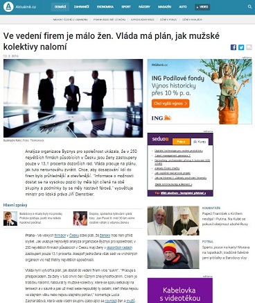 Aktuálně.cz: Ve vedení firem je málo žen. Vláda má plán, jak mužské kolektivy nalomí